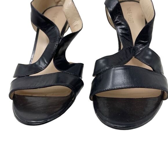 Nine West Womens Leather Back Zip Giggly Girl Heel Sandal Black Size 10M - Picture 2 of 9
